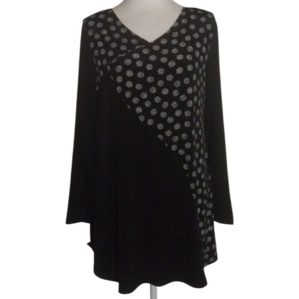 Clara Sun Woo Long Sleeve Stretchy Art To Wear Black & White Blouse Size Small